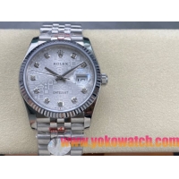 ロレックスコピー デイトジャスト 36mm 126234“シルバー文字盤・ダイヤモンドインデックス・グレイン模様（マイクロパターン）文字盤・ツートーン双頭粒帯仕様・904Lステンレス仕様” ユニセックスモデル  