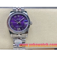 ロレックスコピー デイトジャスト 31mm 278274“パープル文字盤・ローマ数字インデックス・ダイヤモンド付VI時位置・904Lステンレス仕様” レディースモデル  