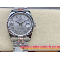 ロレックスコピー デイトジャスト 36mm 126234“シルバー文字盤・ローマ数字インデックス（III・VI・IX・XII時位置にダイヤモンド）・904Lステンレス仕様” ユニセックスモデル