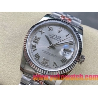 ロレックスコピー デイトジャスト 36mm 126234“シルバー文字盤・ローマ数字インデックス（III・VI・IX・XII時位置にダイヤモンド）・904Lステンレス仕様” ユニセックスモデル