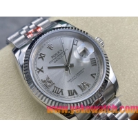 ロレックスコピー デイトジャスト 36mm 126234“シルバー文字盤・ローマ数字インデックス（III・VI・IX・XII時位置にダイヤモンド）・904Lステンレス仕様” ユニセックスモデル