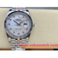 ロレックスコピー デイトジャスト 41mm 126334“ホワイトマザーオブパール文字盤・ダイヤモンドインデックス（10石）・双頭粒帯仕様・904Lステンレス仕様” ユニセックスモデル
