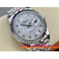 ロレックスコピー デイトジャスト 41mm 126334“ホワイトマザーオブパール文字盤・ダイヤモンドインデックス（10石）・双頭粒帯仕様・904Lステンレス仕様” ユニセックスモデル