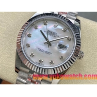 ロレックスコピー デイトジャスト 41mm 126334“ホワイトマザーオブパール文字盤・ダイヤモンドインデックス（10石）・双頭粒帯仕様・904Lステンレス仕様” ユニセックスモデル