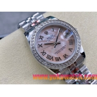 ロレックスコピー デイトジャスト 31mm 278274“ピンクマザーオブパール文字盤・ローマ数字インデックス・ダイヤモンドベゼル（48石）・904Lステンレス仕様” レディースモデル 