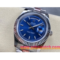 ロレックスコピー デイデイト（Day-Date）40mm 228239“ブルー文字盤・インデックス＋サタデー表示・904Lステンレス仕様” ユニセックスモデル