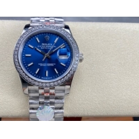 ロレックスコピー デイトジャスト 36mm 126234“ブルー文字盤・インデックス＋フルダイヤモンドベゼル（48石）・ツートーンブレスレット・双頭粒帯仕様” レディース／ユニセックスモデル 