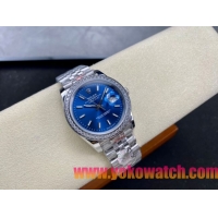 ロレックスコピー デイトジャスト 36mm 126234“ブルー文字盤・インデックス＋フルダイヤモンドベゼル（48石）・ツートーンブレスレット・双頭粒帯仕様” レディース／ユニセックスモデル 