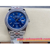 ロレックスコピー デイトジャスト 36mm 126234“ブルー文字盤・インデックス＋フルダイヤモンドベゼル（48石）・ツートーンブレスレット・双頭粒帯仕様” レディース／ユニセックスモデル 