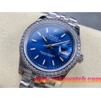 ロレックスコピー デイトジャスト 36mm 126234“ブルー文字盤・インデックス＋フルダイヤモンドベゼル（48石）・ツートーンブレスレット・双頭粒帯仕様” レディース／ユニセックスモデル 