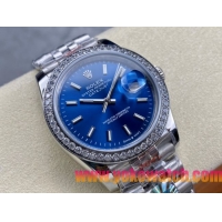 ロレックスコピー デイトジャスト 36mm 126234“ブルー文字盤・インデックス＋フルダイヤモンドベゼル（48石）・ツートーンブレスレット・双頭粒帯仕様” レディース／ユニセックスモデル 