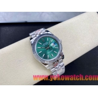 ロレックスコピー デイトジャスト 41mm 126200“エメラルドグリーン文字盤・バトンインデックス＋双頭粒帯仕様” ユニセックスモデル