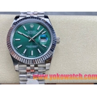 ロレックスコピー デイトジャスト 41mm 126200“エメラルドグリーン文字盤・バトンインデックス＋双頭粒帯仕様” ユニセックスモデル