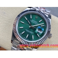 ロレックスコピー デイトジャスト 41mm 126200“エメラルドグリーン文字盤・バトンインデックス＋双頭粒帯仕様” ユニセックスモデル