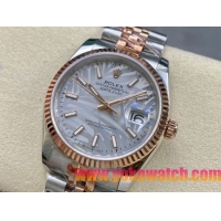 ロレックスコピー デイトジャスト 36mm 278271“ホワイトマザーオブパール文字盤・シルバーバトンインデックス＋18Kローズゴールドベゼル＆コンビブレスレット” レディース／ユニセックスモデル  