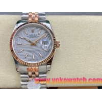 ロレックスコピー デイトジャスト 36mm 278271“ホワイトマザーオブパール文字盤・シルバーバトンインデックス＋18Kローズゴールドベゼル＆コンビブレスレット” レディース／ユニセックスモデル  