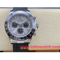 ロレックスコピー デイトナ 40mm “グレー・マーブル文字盤＋ブラックセラミックベゼル＋黒ラバーブレスレット” ユニセックスモデル