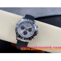 ロレックスコピー デイトナ 40mm “グレー・マーブル文字盤＋ブラックセラミックベゼル＋黒ラバーブレスレット” ユニセックスモデル