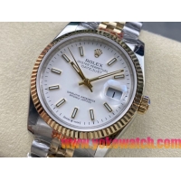 ロレックスコピー デイトジャスト 36mm 278275“ホワイトマザーオブパール文字盤・バトンインデックス＋18Kイエローゴールドベゼル＆コンビブレスレット” レディース／ユニセックスモデル