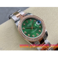 ロレックスコピー デイトジャスト 31mm 279178“グリーンマザーオブパール文字盤・10石ダイヤモンドインデックス＋ダイヤモンドベゼル＋コンビ（904Lステンレス＋18Kイエローゴールド）ケース／ブレスレット” レディース専用モデル 
