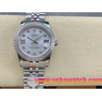 ロレックスコピー デイトジャスト 31mm 279176“ホワイトマザーオブパール文字盤・スターダイヤモンドインデックス＋ダイヤモンドベゼル＋全904Lステンレスケース／ブレスレット” レディース専用モデル 