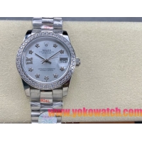 ロレックスコピー デイトジャスト 31mm 279176“ホワイトマザーオブパール文字盤・スターダイヤモンドインデックス＋ダイヤモンドベゼル＋全904Lステンレスケース／ブレスレット” レディース専用モデル