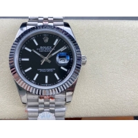 ロレックスコピー デイトジャスト 41mm 126233“ブラック文字盤・バトンインデックス＋三角坑紋ベゼル（リングコマンド機能搭載）＋双頭粒ブレスレット” メンズ専用モデル 