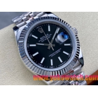 ロレックスコピー デイトジャスト 41mm 126233“ブラック文字盤・バトンインデックス＋三角坑紋ベゼル（リングコマンド機能搭載）＋双頭粒ブレスレット” メンズ専用モデル 