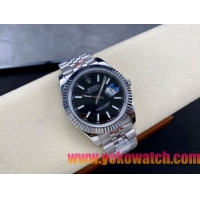 ロレックスコピー デイトジャスト 41mm 126233“ブラック文字盤・バトンインデックス＋三角坑紋ベゼル（リングコマンド機能搭載）＋双頭粒ブレスレット” メンズ専用モデル 