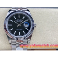 ロレックスコピー デイトジャスト 41mm 126233“ブラック文字盤・バトンインデックス＋三角坑紋ベゼル（リングコマンド機能搭載）＋双頭粒ブレスレット” メンズ専用モデル 