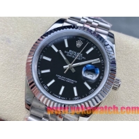 ロレックスコピー デイトジャスト 41mm 126233“ブラック文字盤・バトンインデックス＋三角坑紋ベゼル（リングコマンド機能搭載）＋双頭粒ブレスレット” メンズ専用モデル 