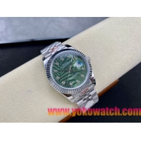 ロレックスコピー デイトジャスト 41mm 126234“グリーン・パームリーフ文字盤・ダイヤモンドインデックス＋三角坑紋ベゼル（リングコマンド機能搭載）＋双頭粒ブレスレット” メンズ専用モデル