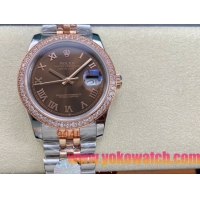 ロレックスコピー デイトジャスト 36mm 278274“チョコレート文字盤・ローズゴールドローマ数字インデックス＋ダイヤモンドベゼル（リングコマンド機能搭載）＋ツートーンブレスレット” レディース専用モデル