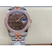 ロレックスコピー デイトジャスト 36mm 278274“チョコレート文字盤・ローズゴールドローマ数字インデックス＋ダイヤモンドベゼル（リングコマンド機能搭載）＋ツートーンブレスレット” レディース専用モデル