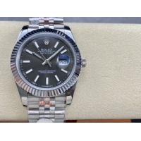 ロレックスコピー デイトジャスト 41mm 126234“ブラック文字盤・バトンインデックス＋三角坑紋ベゼル（リングコマンド機能搭載）＋双頭粒ブレスレット” メンズ専用モデル 
