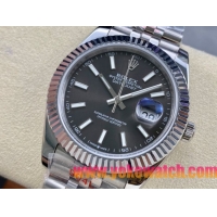 ロレックスコピー デイトジャスト 41mm 126234“ブラック文字盤・バトンインデックス＋三角坑紋ベゼル（リングコマンド機能搭載）＋双頭粒ブレスレット” メンズ専用モデル 