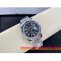 ロレックスコピー デイトジャスト 41mm 126234“ブラック文字盤・バトンインデックス＋三角坑紋ベゼル（リングコマンド機能搭載）＋双頭粒ブレスレット” メンズ専用モデル 