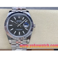 ロレックスコピー デイトジャスト 41mm 126234“ブラック文字盤・バトンインデックス＋三角坑紋ベゼル（リングコマンド機能搭載）＋双頭粒ブレスレット” メンズ専用モデル 
