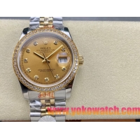 ロレックスコピー デイトジャスト 36mm 278274“ゴールド文字盤・ダイヤモンドインデックス＋ダイヤモンドベゼル（リングコマンド機能搭載）＋ツートーンブレスレット” レディース専用モデル  