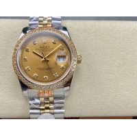 ロレックスコピー デイトジャスト 36mm 278274“ゴールド文字盤・ダイヤモンドインデックス＋ダイヤモンドベゼル（リングコマンド機能搭載）＋ツートーンブレスレット” レディース専用モデル  