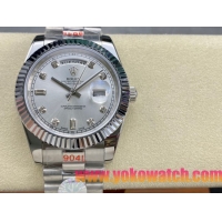 ロレックスコピー デイデイト 40mm 228206“ホワイト文字盤・ダイヤモンドインデックス＋リングコマンド機能搭載三角坑紋ベゼル（光圈）＋ブレスレット” メンズ専用モデル 