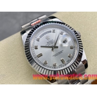ロレックスコピー デイデイト 40mm 228206“ホワイト文字盤・ダイヤモンドインデックス＋リングコマンド機能搭載三角坑紋ベゼル（光圈）＋ブレスレット” メンズ専用モデル 