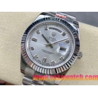 ロレックスコピー デイデイト 40mm 228206“ホワイト文字盤・ダイヤモンドインデックス＋リングコマンド機能搭載三角坑紋ベゼル（光圈）＋ブレスレット” メンズ専用モデル 