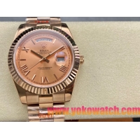 ロレックスコピー デイデイト 40mm 228235“ローズゴールド文字盤・ローマ数字インデックス＋リングコマンド機能搭載三角坑紋ベゼル（光圈）＋ブレスレット” メンズ専用モデル