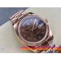 ロレックスコピー デイデイト 36mm 228235“チョコレート文字盤・ローマ数字インデックス＋リングコマンド機能搭載三角坑紋ベゼル（光圈）＋ブレスレット” レディース専用モデル 