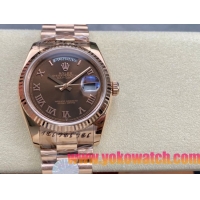 ロレックスコピー デイデイト 36mm 228235“チョコレート文字盤・ローマ数字インデックス＋リングコマンド機能搭載三角坑紋ベゼル（光圈）＋ブレスレット” レディース専用モデル 