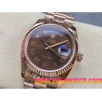 ロレックスコピー デイデイト 36mm 228235“チョコレート文字盤・ローマ数字インデックス＋リングコマンド機能搭載三角坑紋ベゼル（光圈）＋ブレスレット” レディース専用モデル 