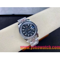 ロレックスコピー スカイウォーカー（Sky-Dweller）42mm 326935“ブラック文字盤・24時間表示機能搭載リングコマンドベゼル＋ブレスレット” メンズ専用モデル