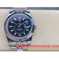 ロレックスコピー スカイウォーカー（Sky-Dweller）42mm 326935“ブラック文字盤・24時間表示機能搭載リングコマンドベゼル＋ブレスレット” メンズ専用モデル