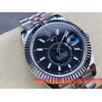 ロレックスコピー スカイウォーカー（Sky-Dweller）42mm 326935“ブラック文字盤・24時間表示機能搭載リングコマンドベゼル＋ブレスレット” メンズ専用モデル